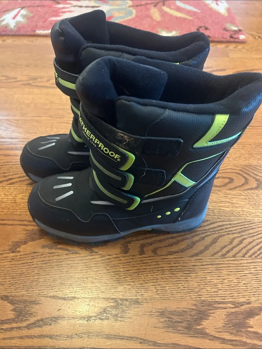 Weatherproof Kids Black and Lime Green Strap Winter Boots